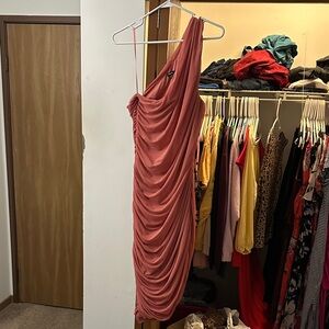 Express One-Shoulder Ruched Dress in Coral